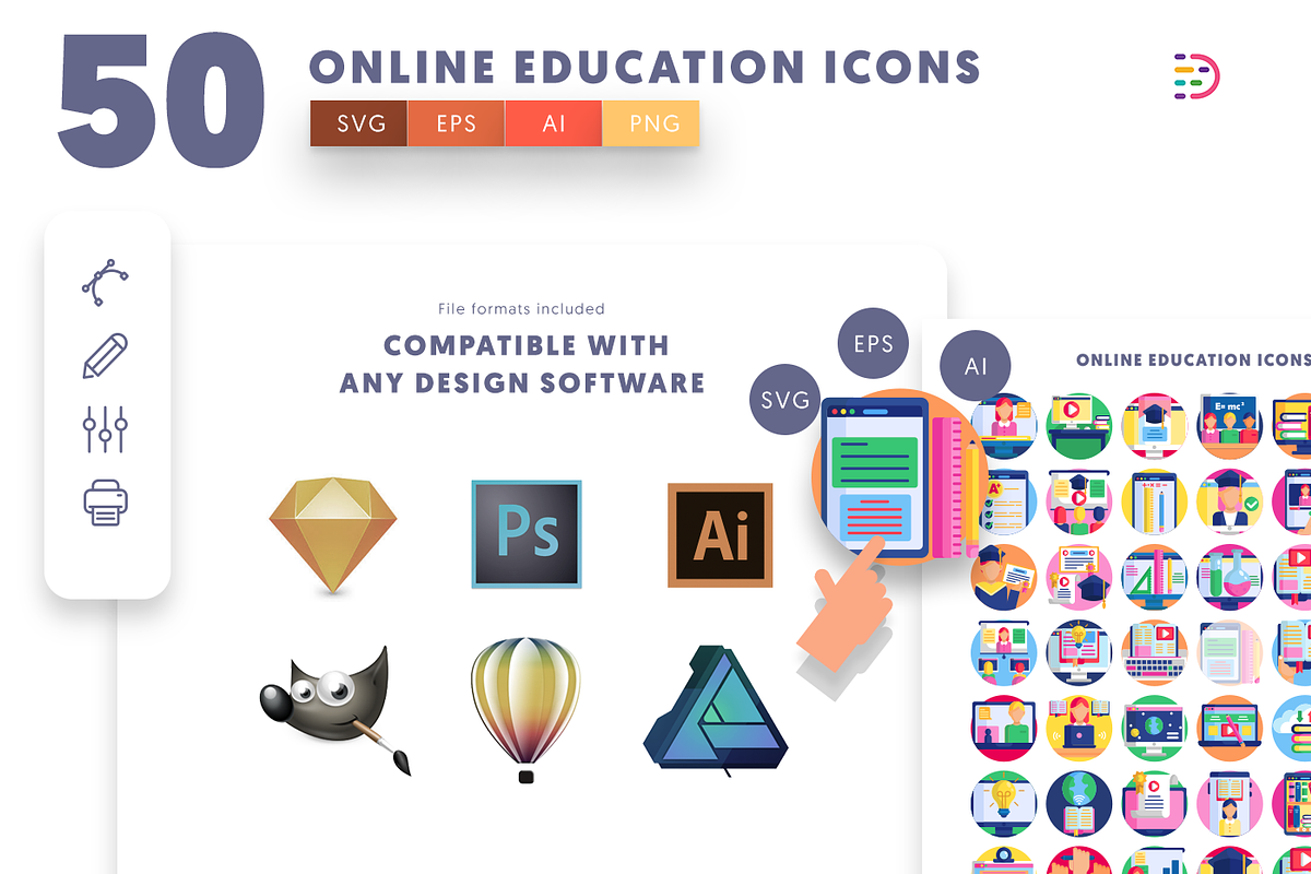 50 Online Education Icons, an Outline Icon by Dighital (Photo 9 of 10)