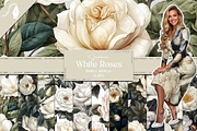 Watercolor White Roses Digital Paper, a Texture Graphic by Creative Matrix82 (Thumbnail 1 of 5)