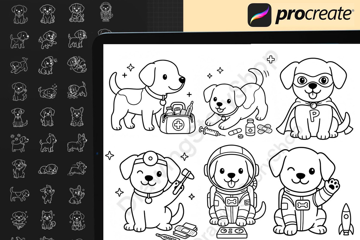 140 Procreate Dog Doodle Stamps, a Brush Add-On by DrawingStoryShop (Photo 5 of 6)