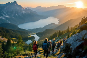 Hikers descends a rocky mountains, a Sports & Recreation Photo by Volff