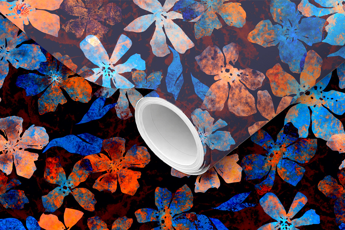 Blue & Orange Floral Pattern, a Pattern Graphic by MartinShop (Photo 6 of 10)