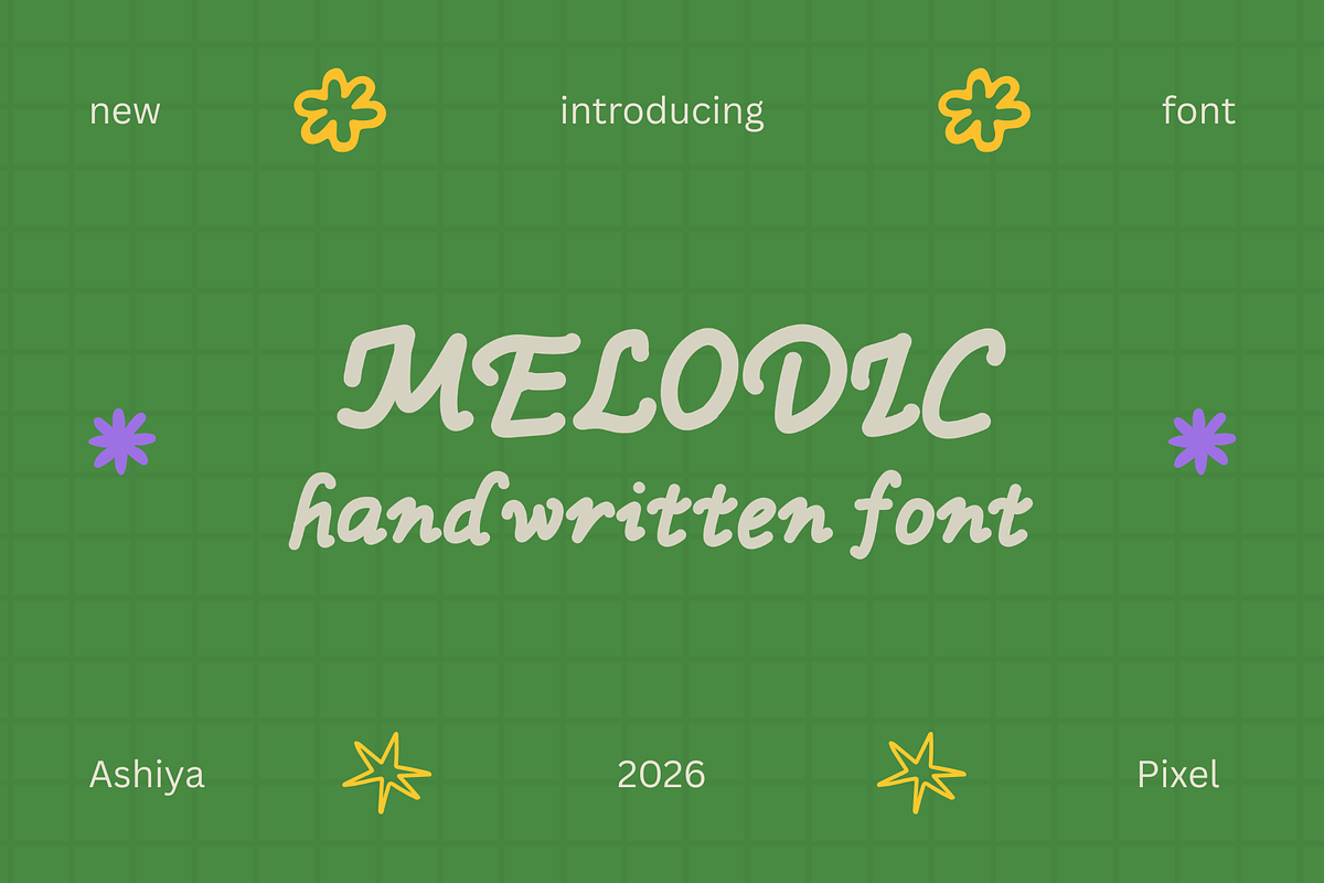 Melodic Playful & Retro Groovy Font, a Handwritten Font by Ashiya Pixel (Photo 1 of 11)
