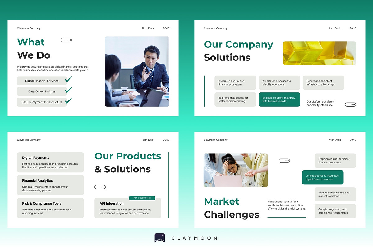 Fintech Pitch Deck Presentation, a Presentation Template by Claymoon Lab (Photo 4 of 7)