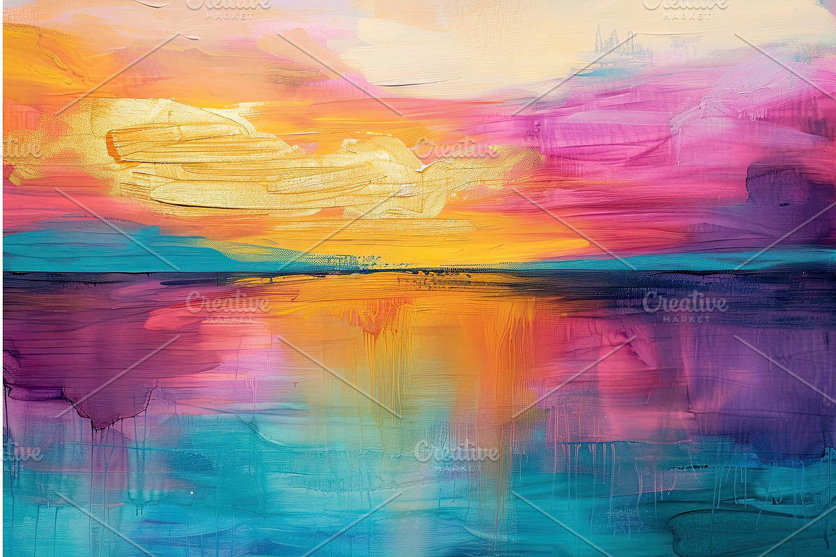Vibrant gold foil painting of summer, an Illustration by Lermont51