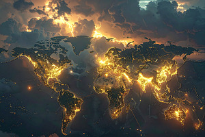 World map on fire against a turbulent sky, a Background Graphic by DanFLCreativo