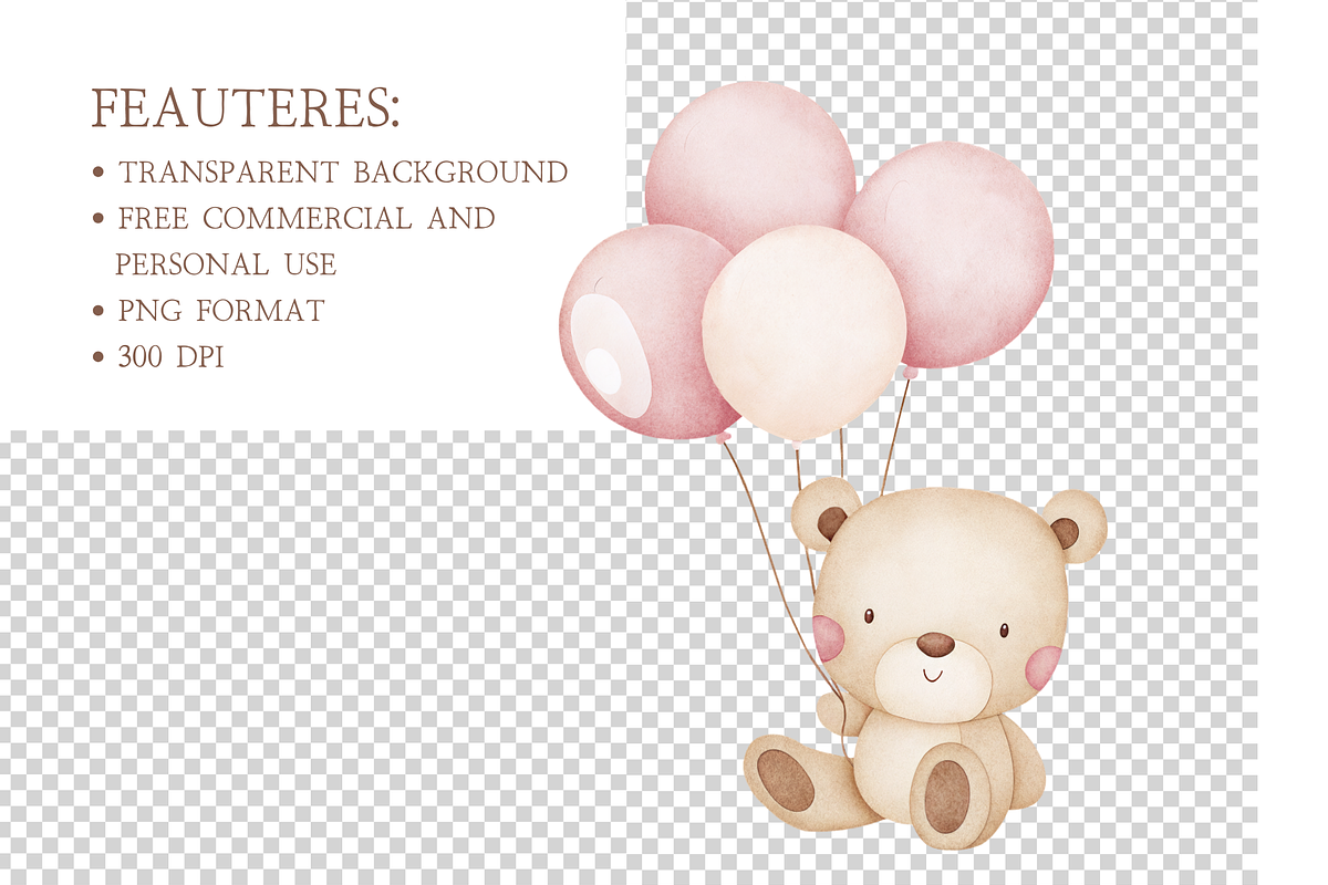 Pink Teddy Bear Clipart Bundle, an Illustration by MockupWizard (Photo 4 of 5)