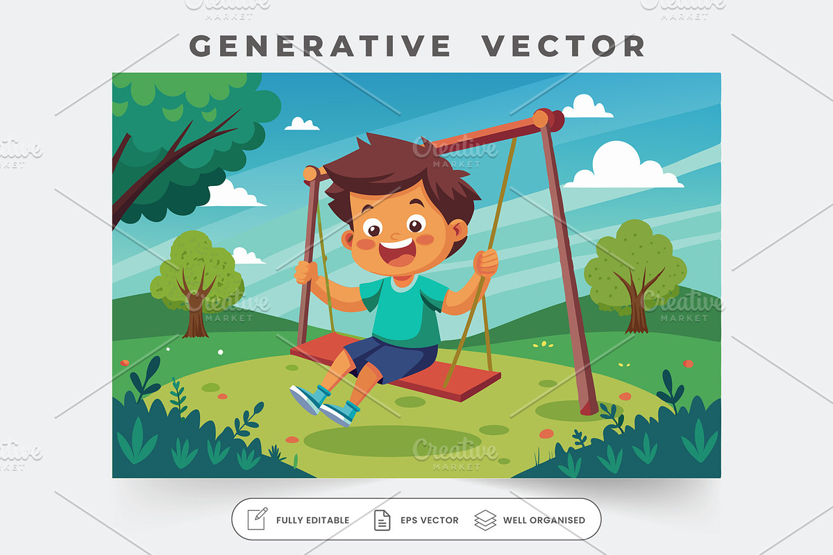 A happy kid swings playfully in a br, a Graphic by Iftikhar Alam