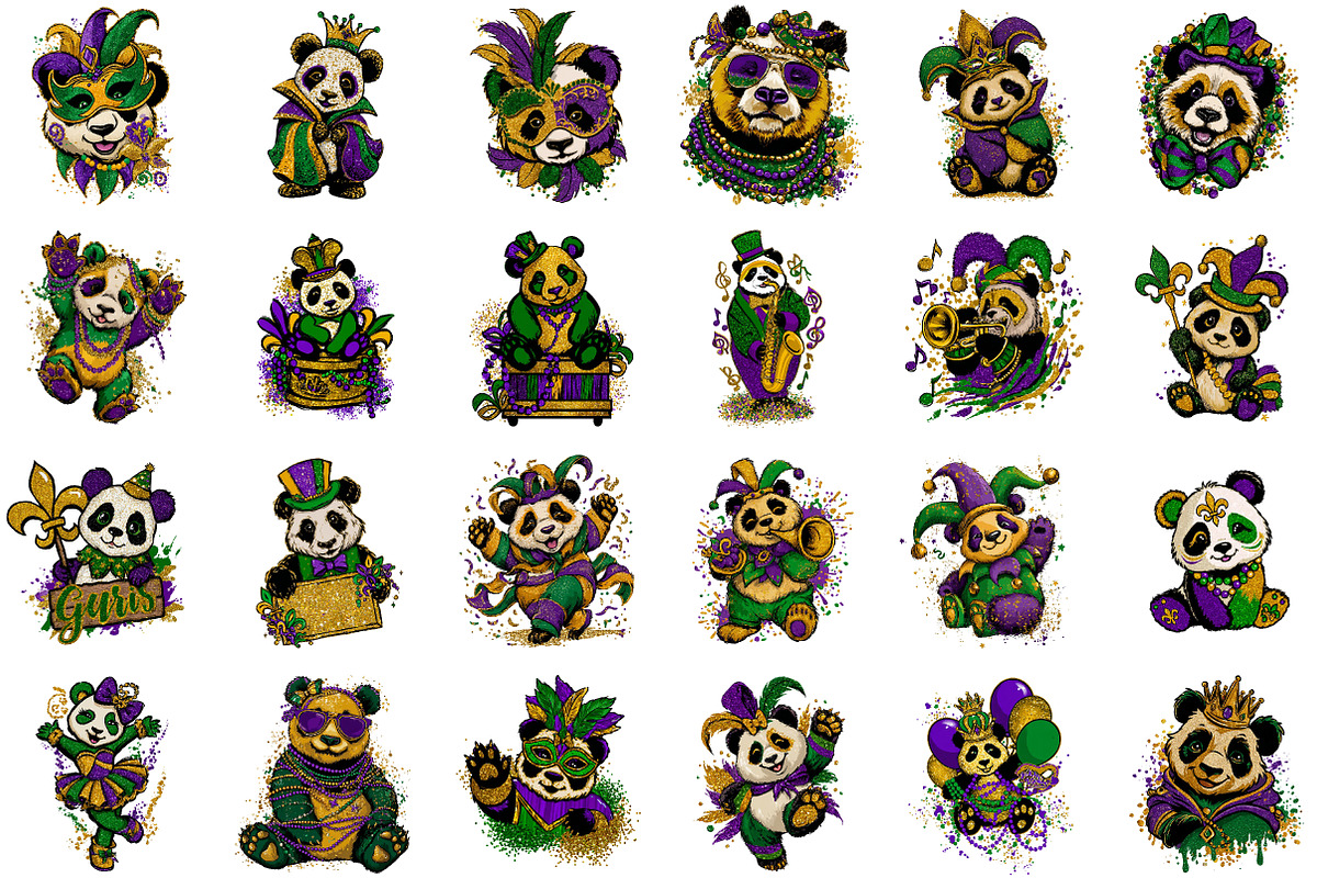 Whimsical Mardi Gras Panda Clipart, an Illustration by Sublimation Artist (Photo 2 of 6)