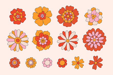 Retro flowers clip art EPS, PNG, SVG, a Decorative Illustration by Viaireshop