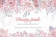 Dusty pink watercolor floral set, a Graphic by TatiArti (Thumbnail 1 of 12)