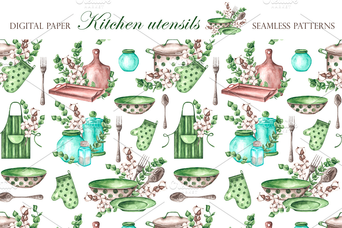 Kitchen watercolor set. Cookbook, an Illustration by SabinaWatercolorArt (Photo 16 of 16)