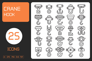 Industrial Crane Hook Line Icons