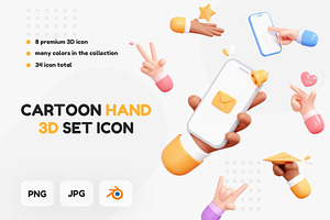 Cartoon Hand 3D Set Icon