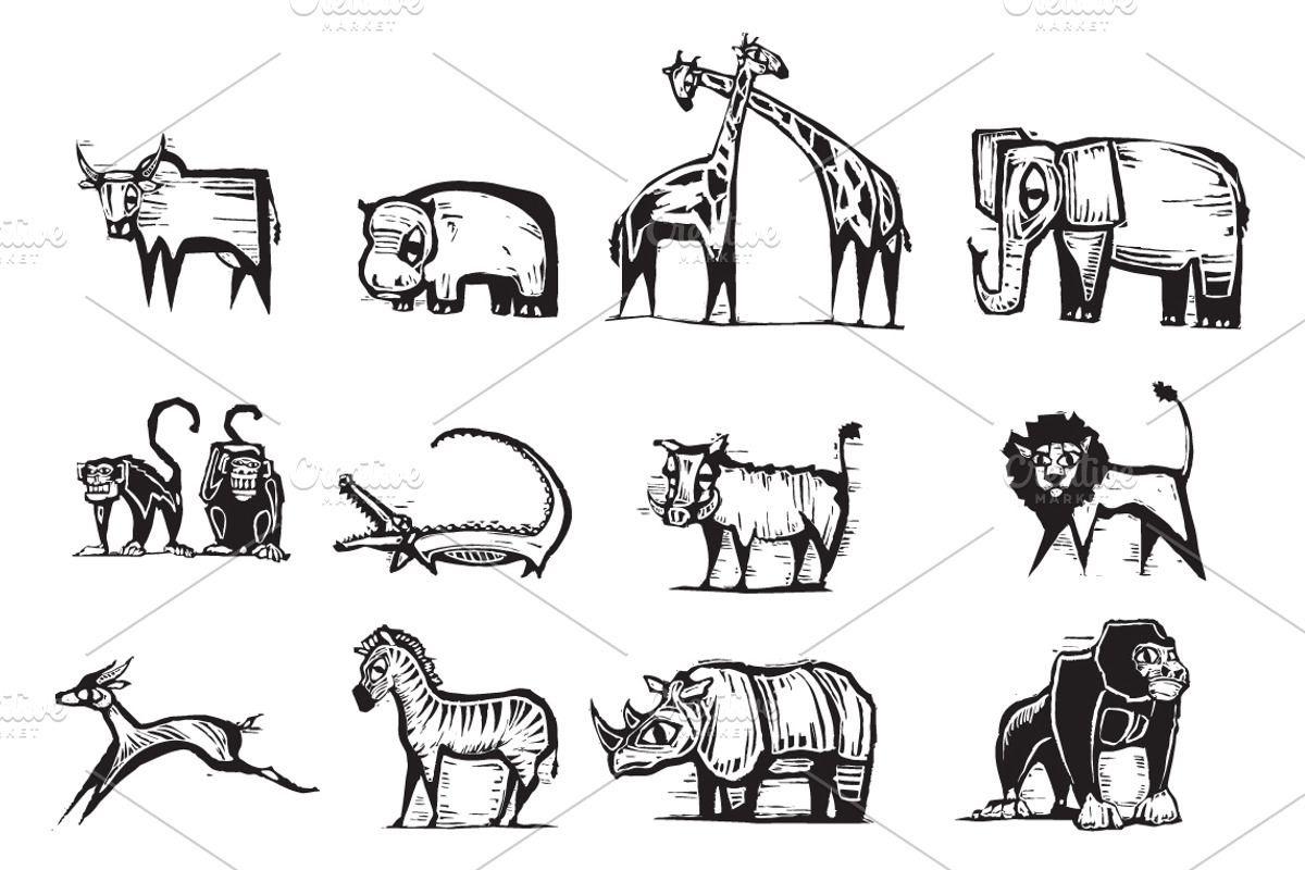 Woodcut African Animals, an Animal Illustration by Xochicalco's Ruin