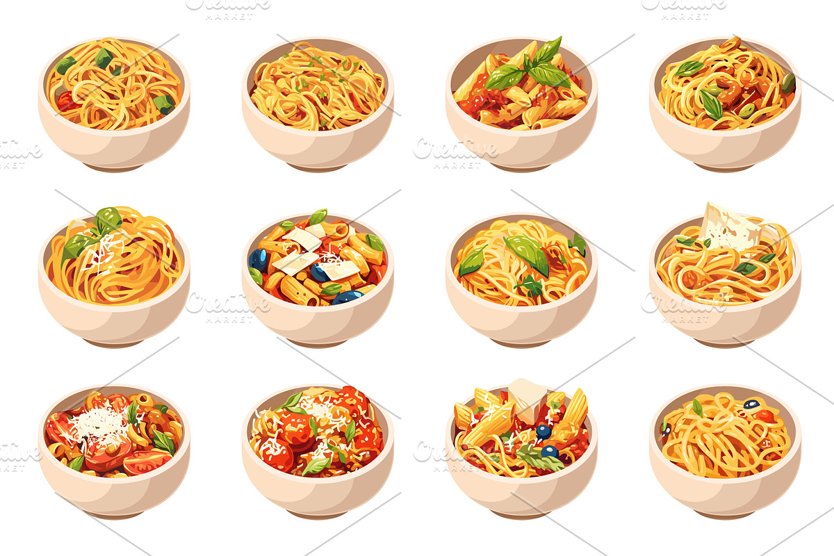 Set of cartoon plates with different, a Food Illustration by LadadikArt
