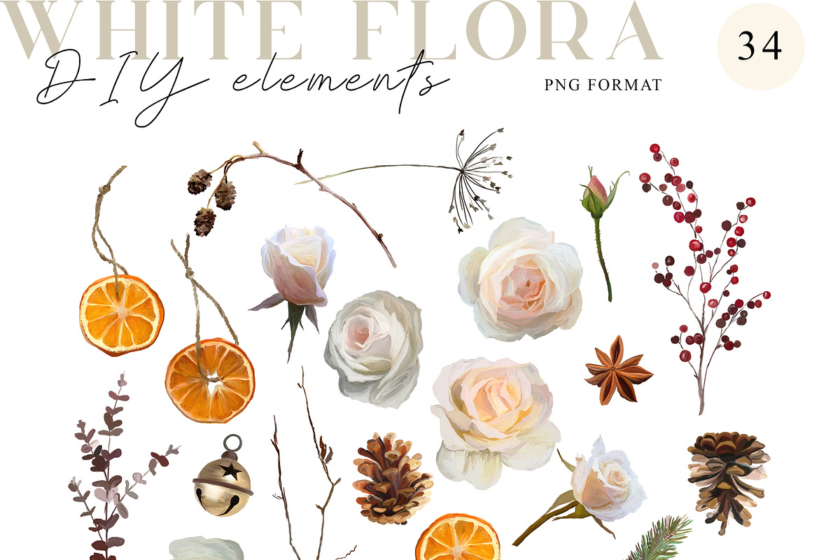 White Flora - Christmas clipart, a Decorative Illustration by Vasmila (Photo 13 of 15)