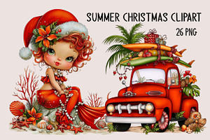 Summer Christmas Clipart Bundle., a Seasonal Illustration by SVGArt