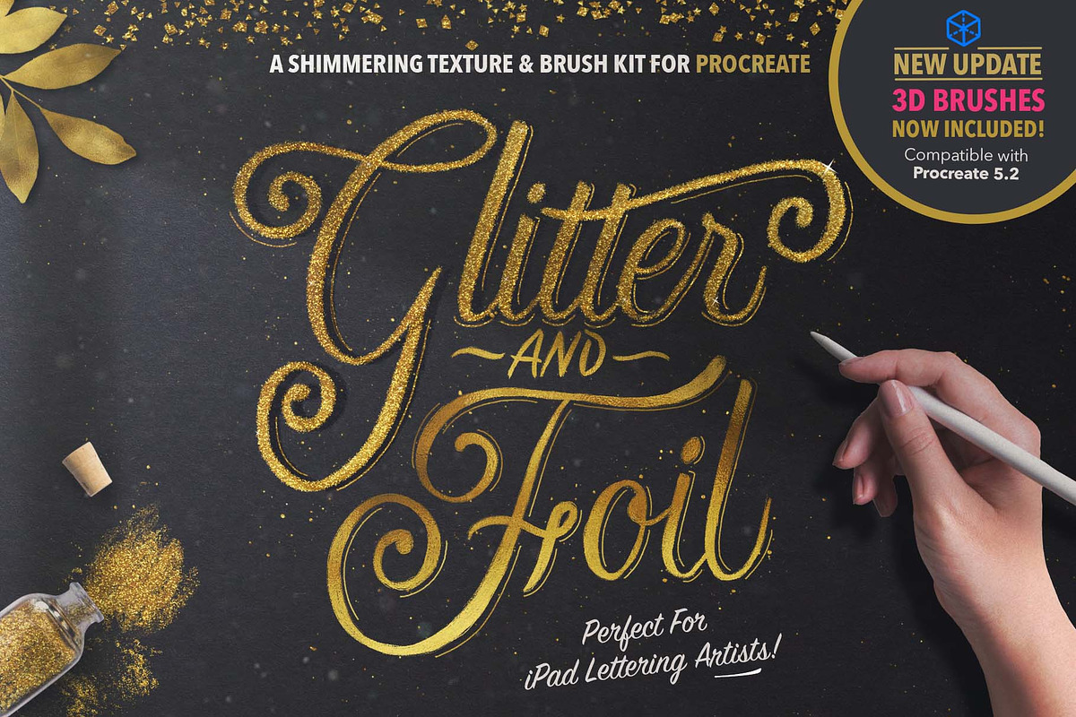 Glitter and Foil Kit for Procreate, a Brush Add-On by iPad Calligraphy (Photo 1 of 13)