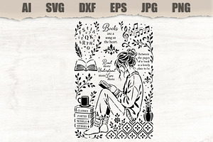 Stencil Reading Woman Book Lover, a Person Illustration by MARYCRAFTIRIA
