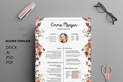 Floral side CV / Resume Template / M, a Resume Template by Showy68 Template (Thumbnail 2 of 3)