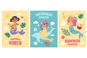 Cute mermaids cards. Summer vibes, an Object Illustration by YummyBuum
