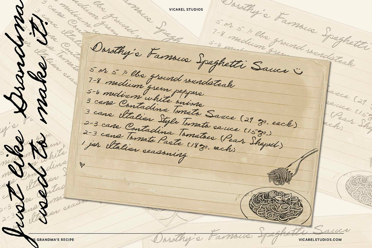 VS Grandma's Recipe Handwritten Font, a Script Font by Vicarel Studios (Photo 6 of 16)