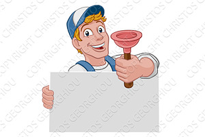 Plumber Plunger Tool Cartoon, an Illustration by Christos Georghiou