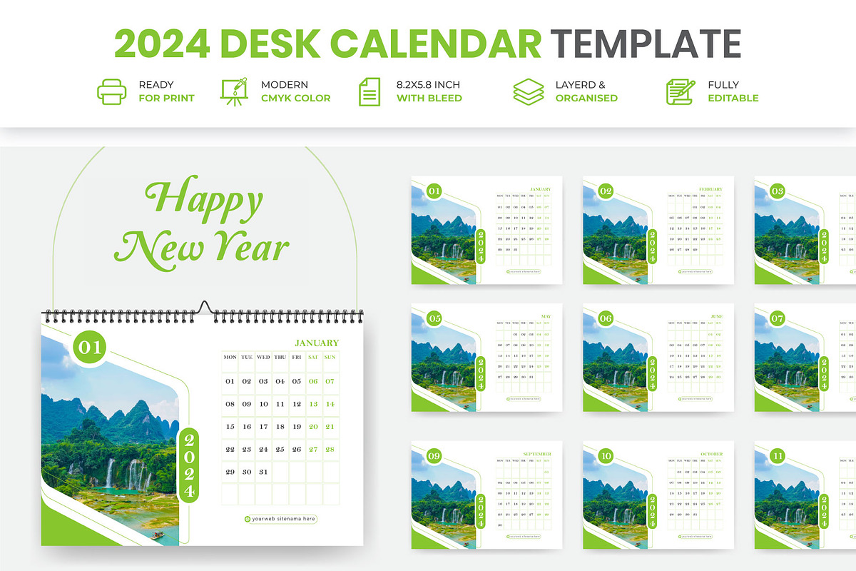 Business Desk Calendar Plan 2024, a Print Template by Mk_Studio