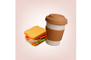 Take Away Coffee And Sandwich. 3d