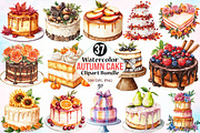 Watercolor Autumn Cake Clipart PNG, a Seasonal Illustration by Canvas Craft (Thumbnail 1 of 4)