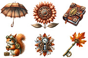 Watercolor Steampunk Autumn Clipart, an Illustration by Designking (Thumbnail 3 of 4)
