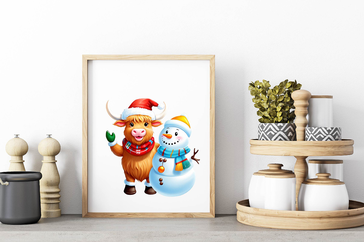 Cute Christmas Highland Cow Clipart, an Illustration by Wow Magic (Photo 3 of 5)
