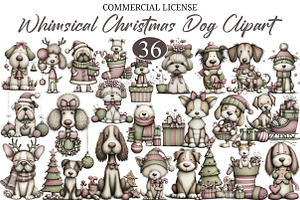 Whimsical Christmas Dog Clipart, a Seasonal Illustration by designcity5