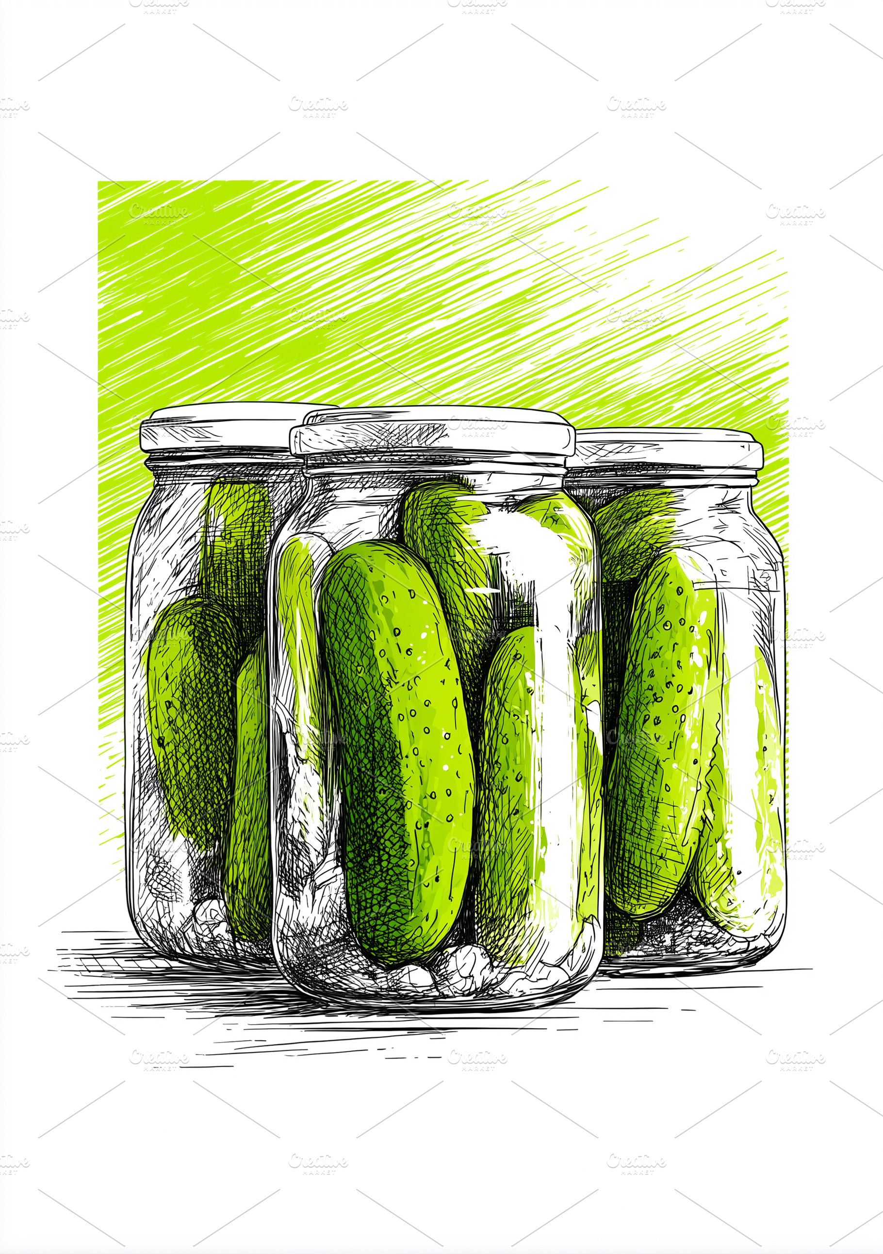 Glass jars filled with pickled, a Food & Drink Photo by MistyDay