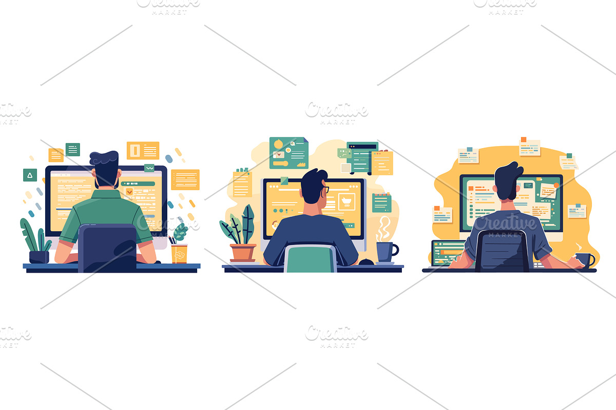 Man work computer. Web designer, a Technology Illustration by Stock-Smart-Start