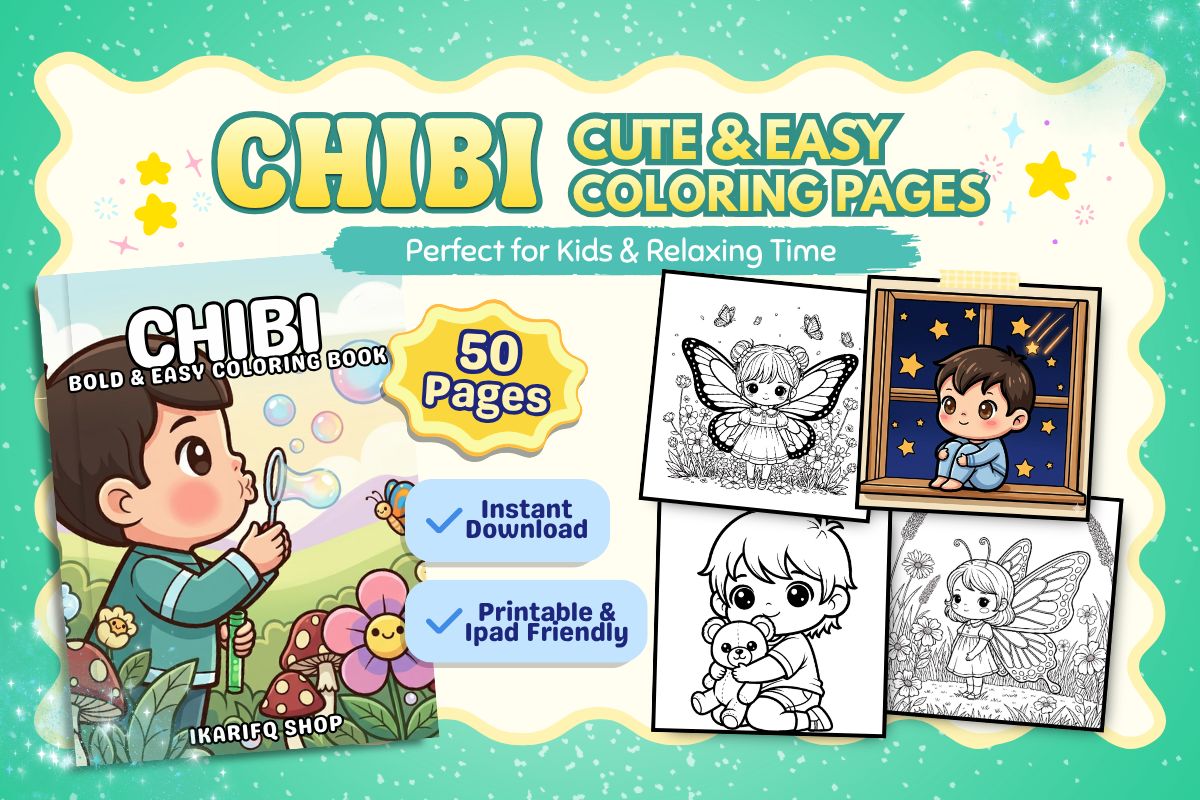 Chibi Printable Coloring Pages, a Person Illustration by ikarifq shop (Photo 2 of 7)