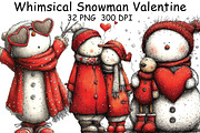 Whimsical Snowman Valentine Clipart, an Illustration by CraftArtStudio (Thumbnail 1 of 6)