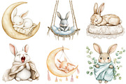 Bunny Neutral Sleeping Animals png, an Illustration by Watercolor design (Thumbnail 2 of 5)