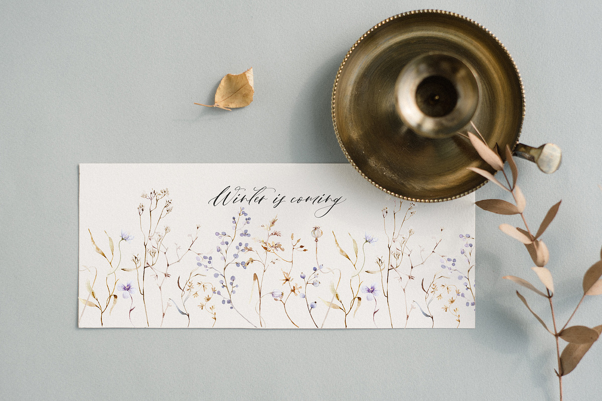Cold season - watercolor wildflowers, a Decorative Illustration by Pamyatka Shop (Photo 6 of 18)