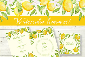 Lemons watercolor wedding set