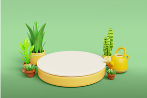 3d Summer Yellow Podium With Plant