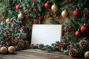 Mockup of white paper with christmas decorations, a Background Photo by AlyaAnd
