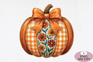 Preppy Floral Fall Pumpkin Png, an Illustration by Daily.Designs