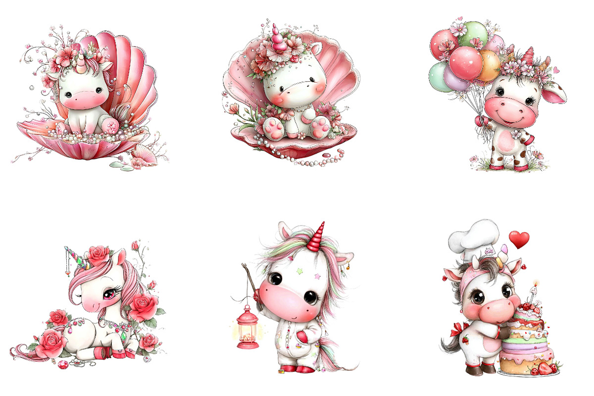 Little Unicorns Clipart, a Seasonal Illustration by CreationArt (Photo 2 of 6)