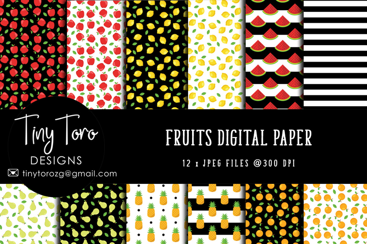 Fruits Digital Paper Pack, a Pattern Graphic by TinyToro Designs