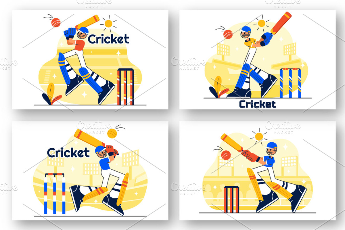 10 Cricket Player Illustration, a Sport Illustration by denayunebgt (Photo 2 of 4)