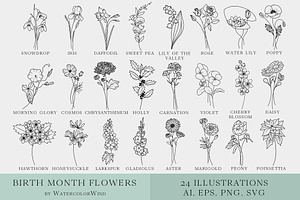 Outline Floral Vector Bundle Clipart