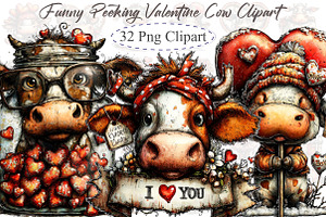 Funny Peeking Valentine Cow Clipart, an Illustration by designcity5