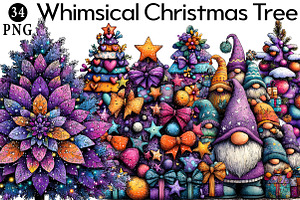 Whimsical Christmas Tree Clipart, an Illustration by Daily.Designs