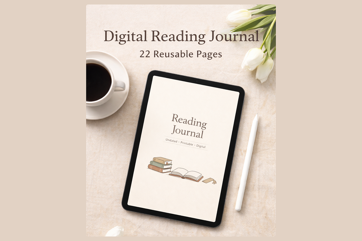 Reading Journal PDF Tablet Friendly, a Stationery Template by MIRoots Design Studio (Photo 1 of 8)